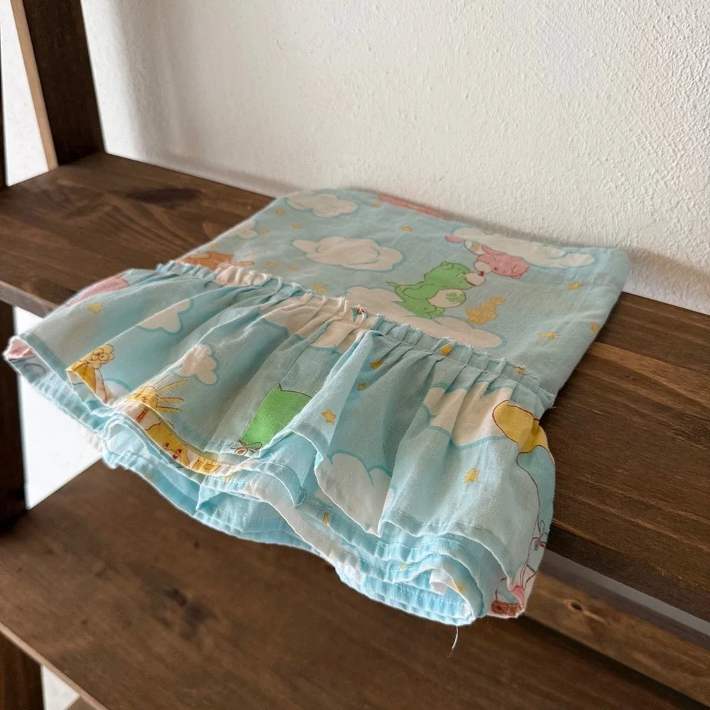 Vintage Care Bears Ruffled Window Valance Curtain Light Blue 80s 84x12